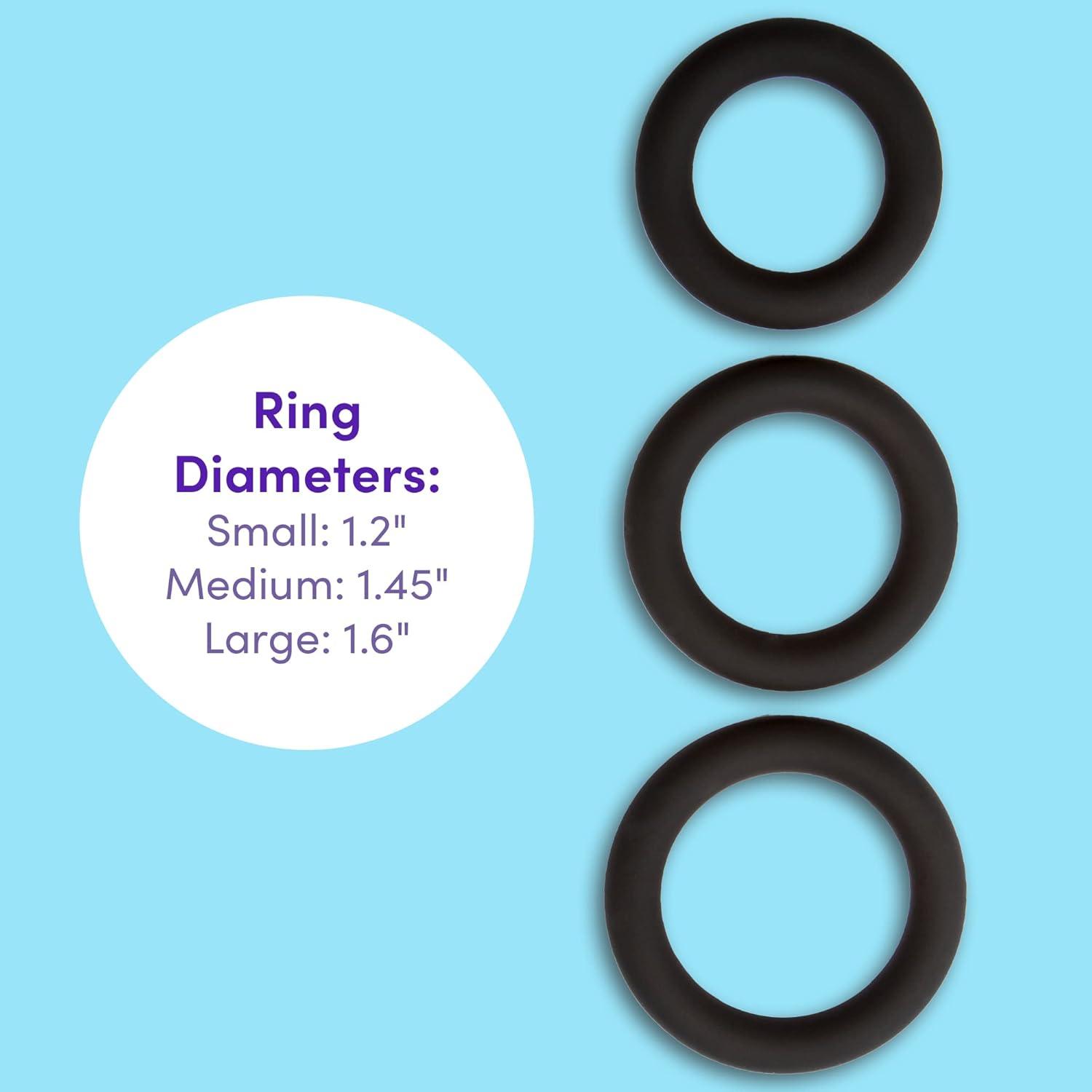 imageLovehoney Get Hard Triple Cock Ring Set Extra Thick Silicone 3 Sizes Cock and Ball Rings for Men Waterproof Pleasure Enhancer Gifts for Men Black