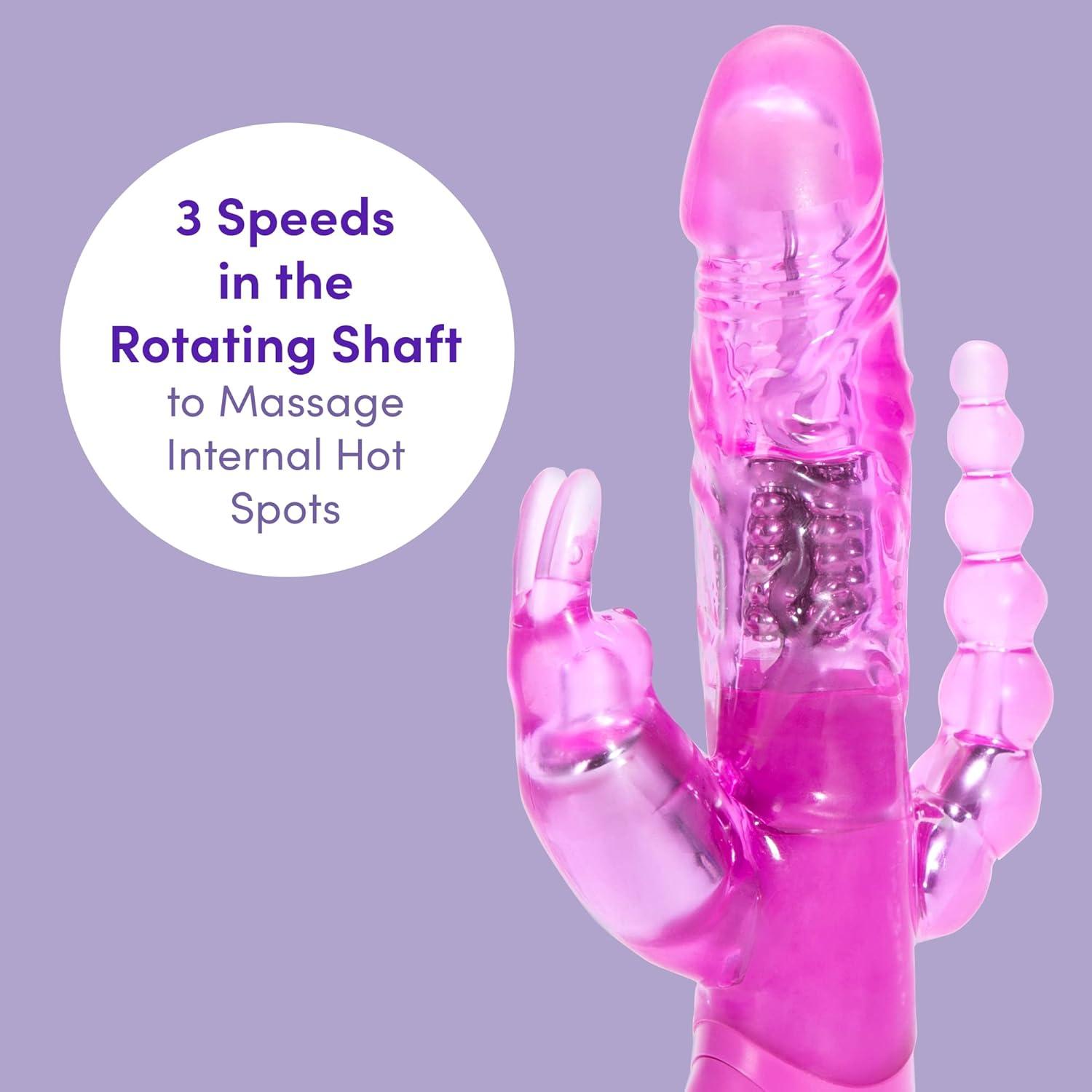 imageLovehoney Jessica Triple Rabbit Vibrator 4 Inch Vibrator for Women with Anal Beads 7 Patterns amp 3 Speeds Adult Sex Toy Waterproof Pink
