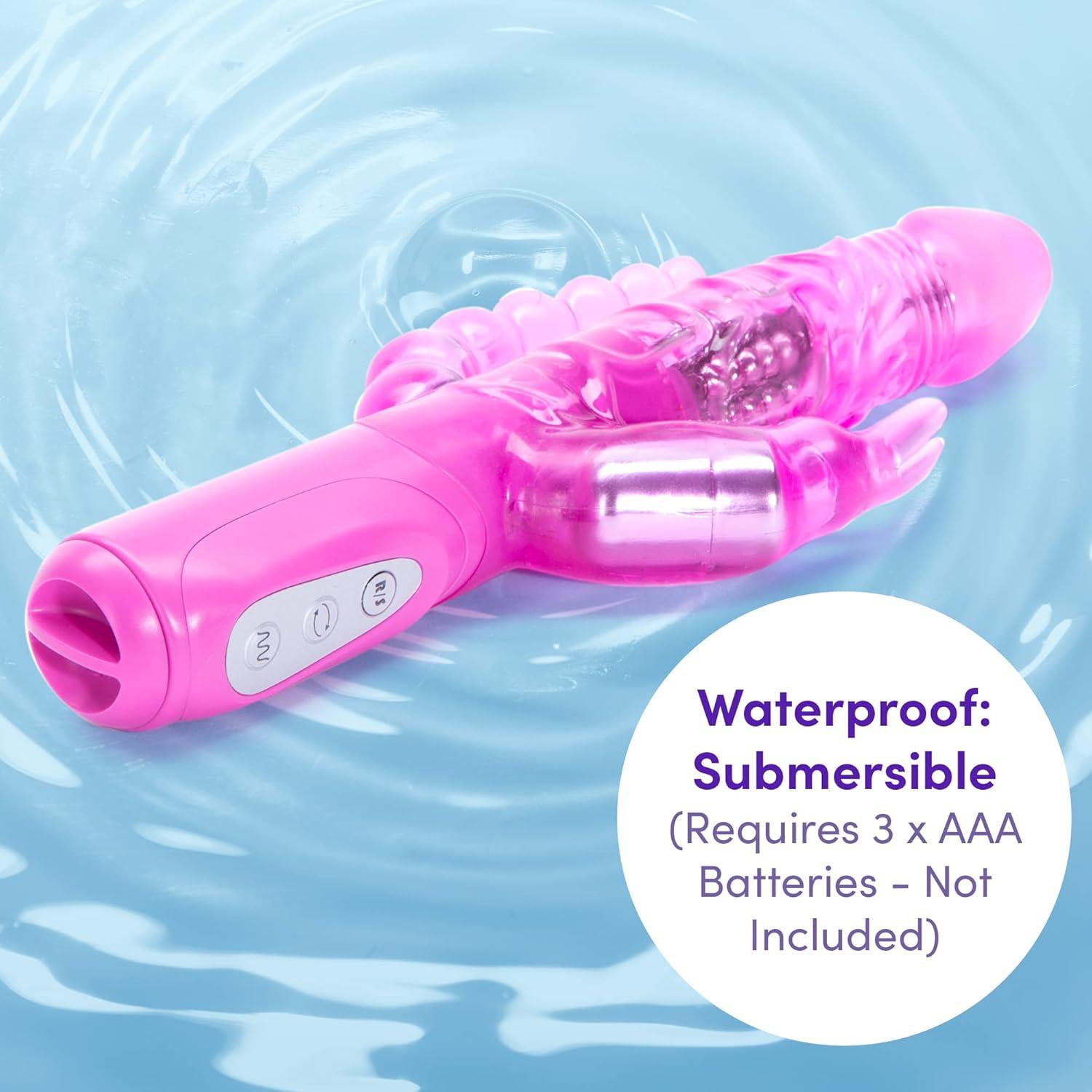 imageLovehoney Jessica Triple Rabbit Vibrator 4 Inch Vibrator for Women with Anal Beads 7 Patterns amp 3 Speeds Adult Sex Toy Waterproof Pink