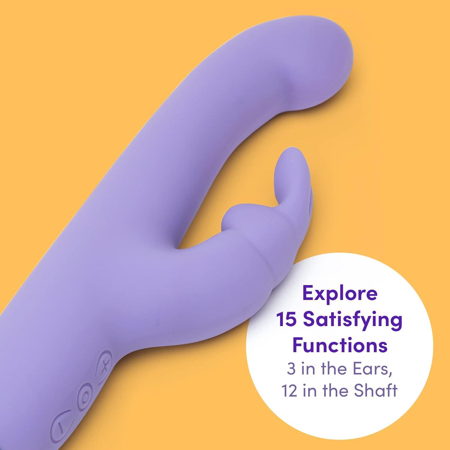 imageLovehoney Luxury Rabbit Vibrator 45 Inch 15 Function Silicone G Spot Vibrator for Women Slim Tapered Shaft with Thick Flexible Rabbit Ears Rechargeable amp Waterproof Purple