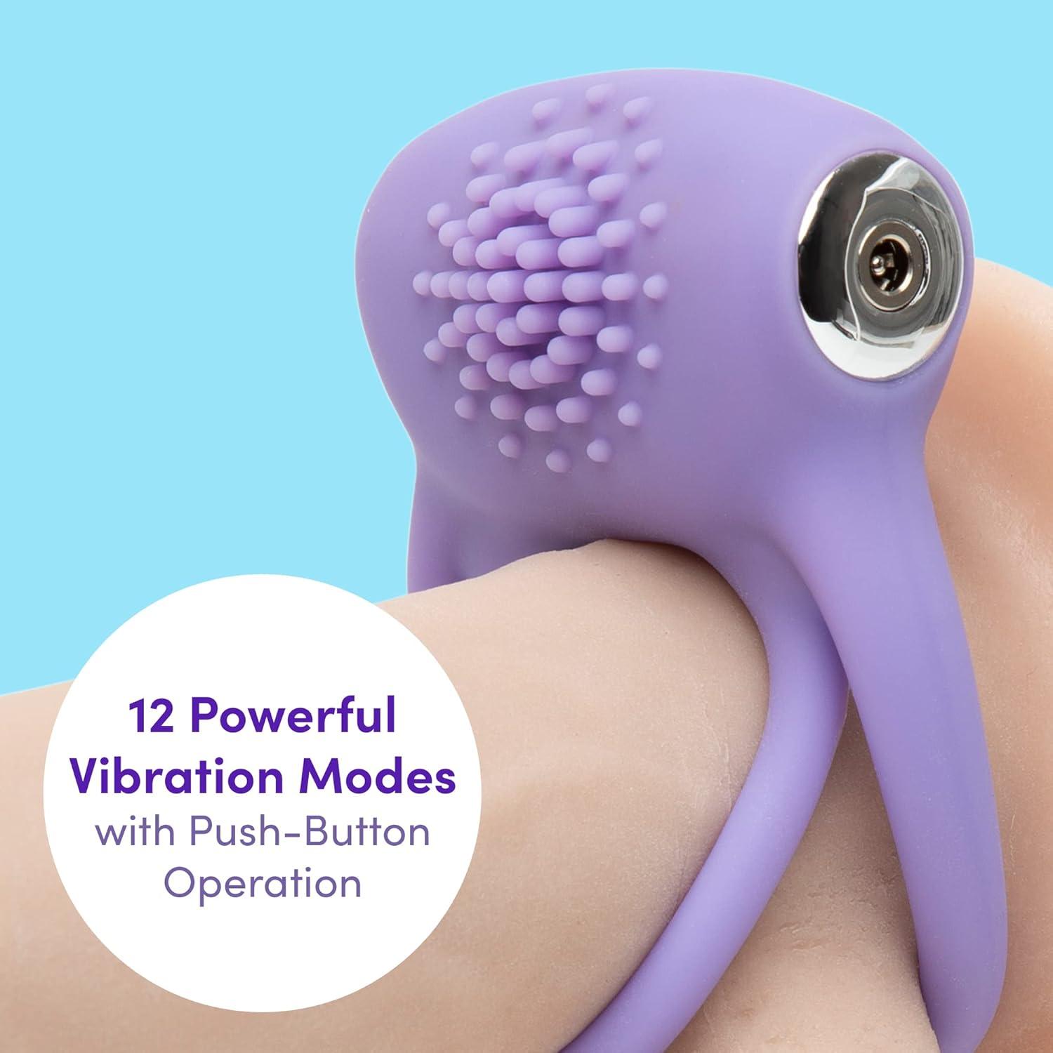 imageLovehoney Luxury Vibrating Cock Ring Stretchy Textured Double Penis Ring 12 Function Stimulation Device for Couples Sex Rechargeable Waterproof Purple