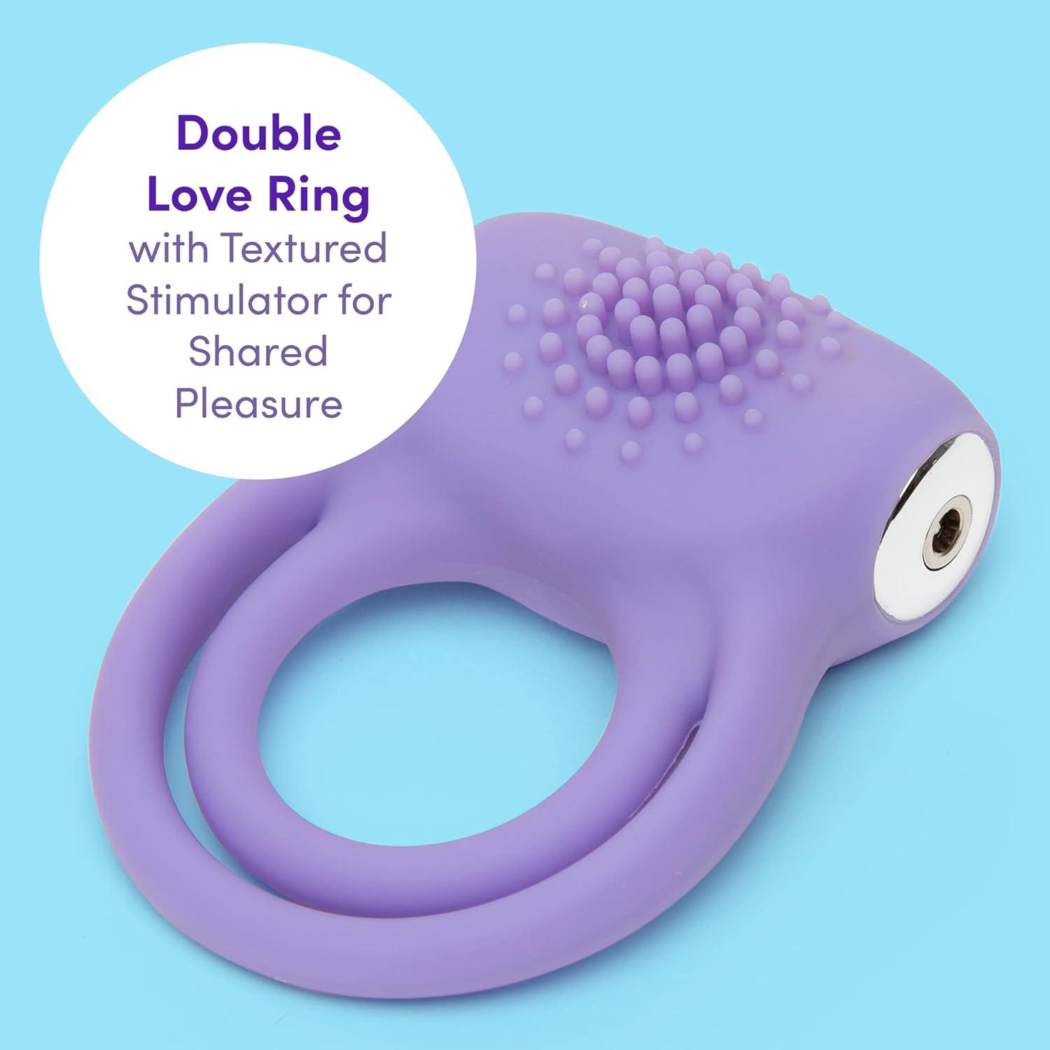 imageLovehoney Luxury Vibrating Cock Ring Stretchy Textured Double Penis Ring 12 Function Stimulation Device for Couples Sex Rechargeable Waterproof Purple