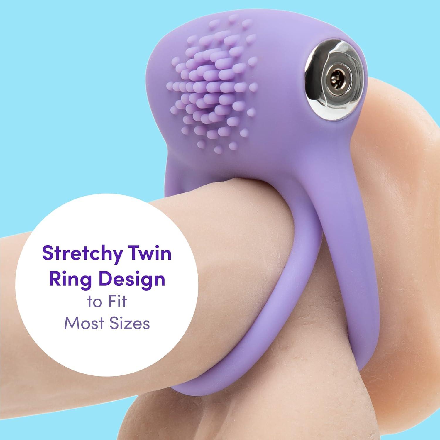imageLovehoney Luxury Vibrating Cock Ring Stretchy Textured Double Penis Ring 12 Function Stimulation Device for Couples Sex Rechargeable Waterproof Purple