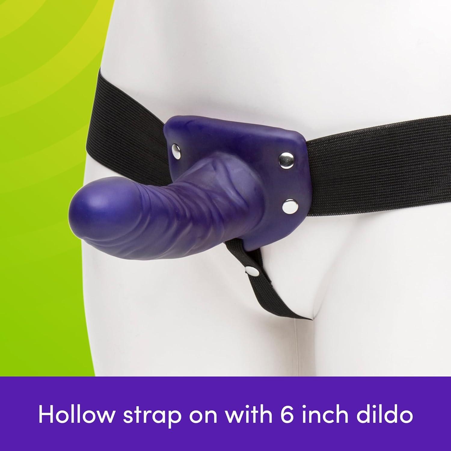 imageLovehoney Perfect Partner Strap On Dildo 6 Inch Realistic Hollow Strap On for Pegging Adjustable Strap with Popper Fastening Waterproof BlackPurple