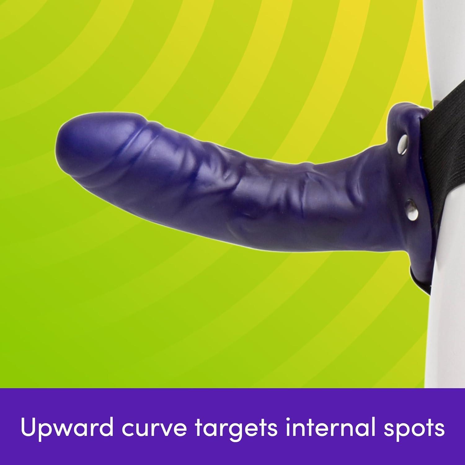 imageLovehoney Perfect Partner Strap On Dildo 6 Inch Realistic Hollow Strap On for Pegging Adjustable Strap with Popper Fastening Waterproof BlackPurple