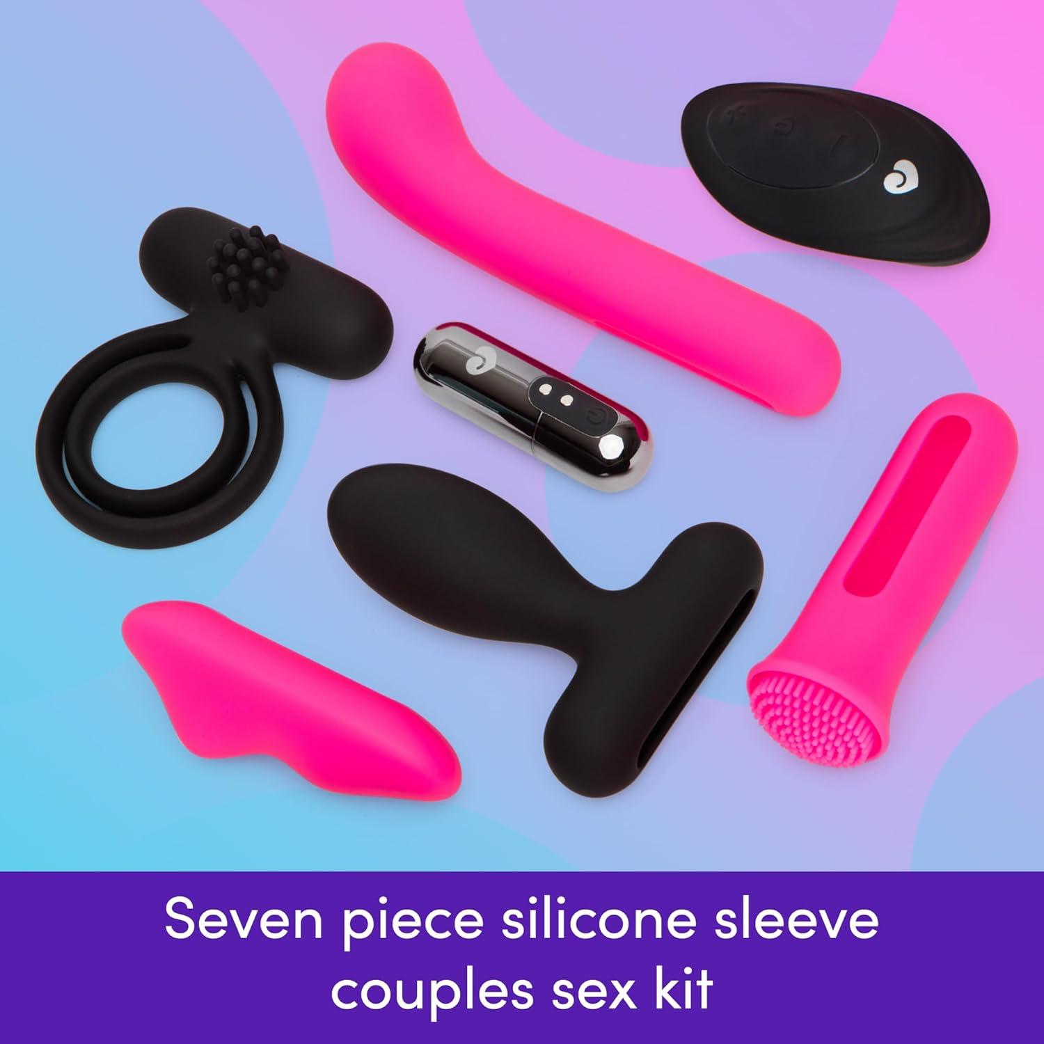 imageLovehoney Pleasure Link Couples Sex Toy Kit Womens G Spot Dildo Clitoral Stimulator amp Bullet Vibrator Sleeves with Remote Control Silicone Cock Ring amp Anal Plug 7 Piece Adult Sex Toys amp Games