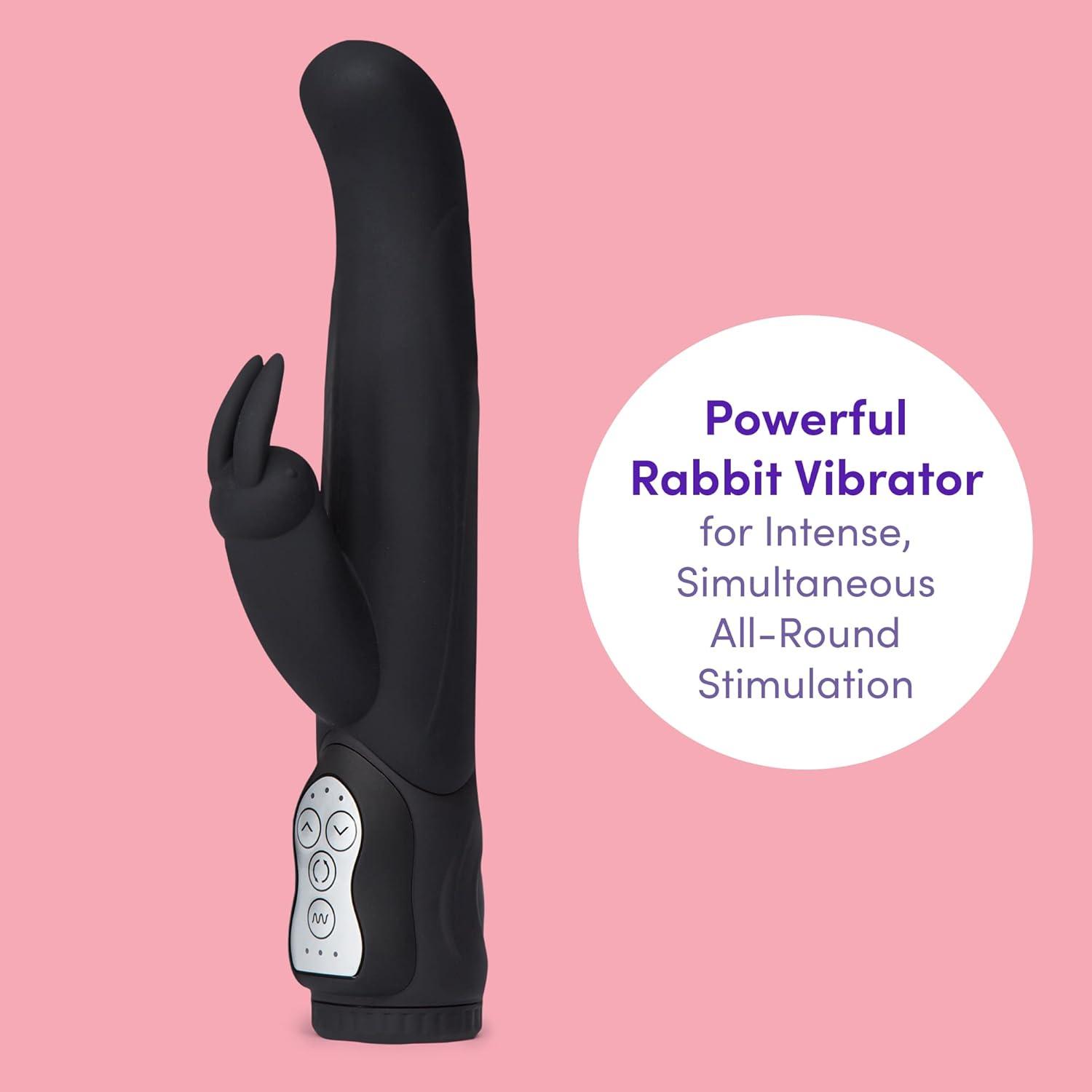 imageLovehoney Power Play Rabbit Vibrator 55 Inch Curved G Spot Vibrator for Women 7 Patterns amp 3 Speeds Silicone Dual Stimulation Adult Sex Toy Waterproof Black