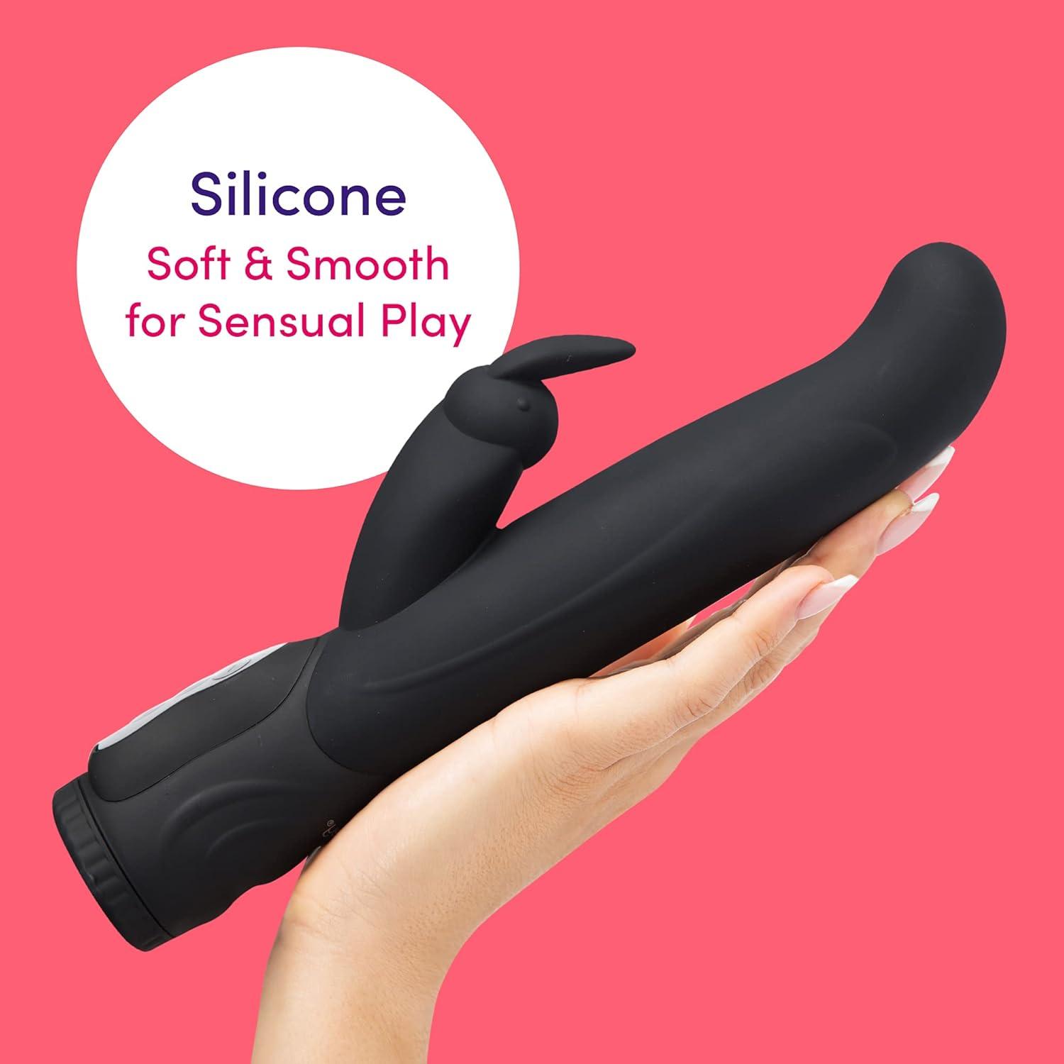 imageLovehoney Power Play Rabbit Vibrator 55 Inch Curved G Spot Vibrator for Women 7 Patterns amp 3 Speeds Silicone Dual Stimulation Adult Sex Toy Waterproof Black