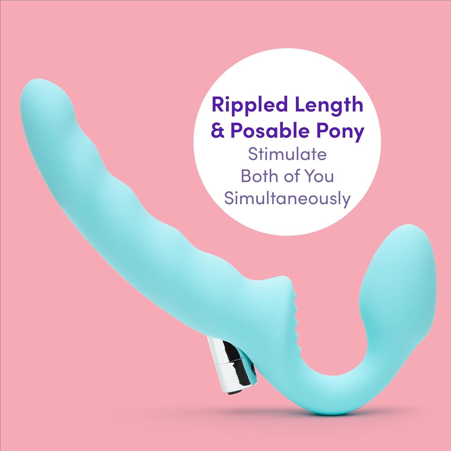 imageLovehoney Strapless Strap On Vibrating Dildo Flexible 7 Inch Dildo for Women Curved Rippled Shaft for GSpot Stimulation Rechargeable Bullet Vibrator Adult Sex Toy Waterproof Aqua
