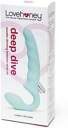 imageLovehoney Strapless Strap On Vibrating Dildo Flexible 7 Inch Dildo for Women Curved Rippled Shaft for GSpot Stimulation Rechargeable Bullet Vibrator Adult Sex Toy Waterproof Aqua