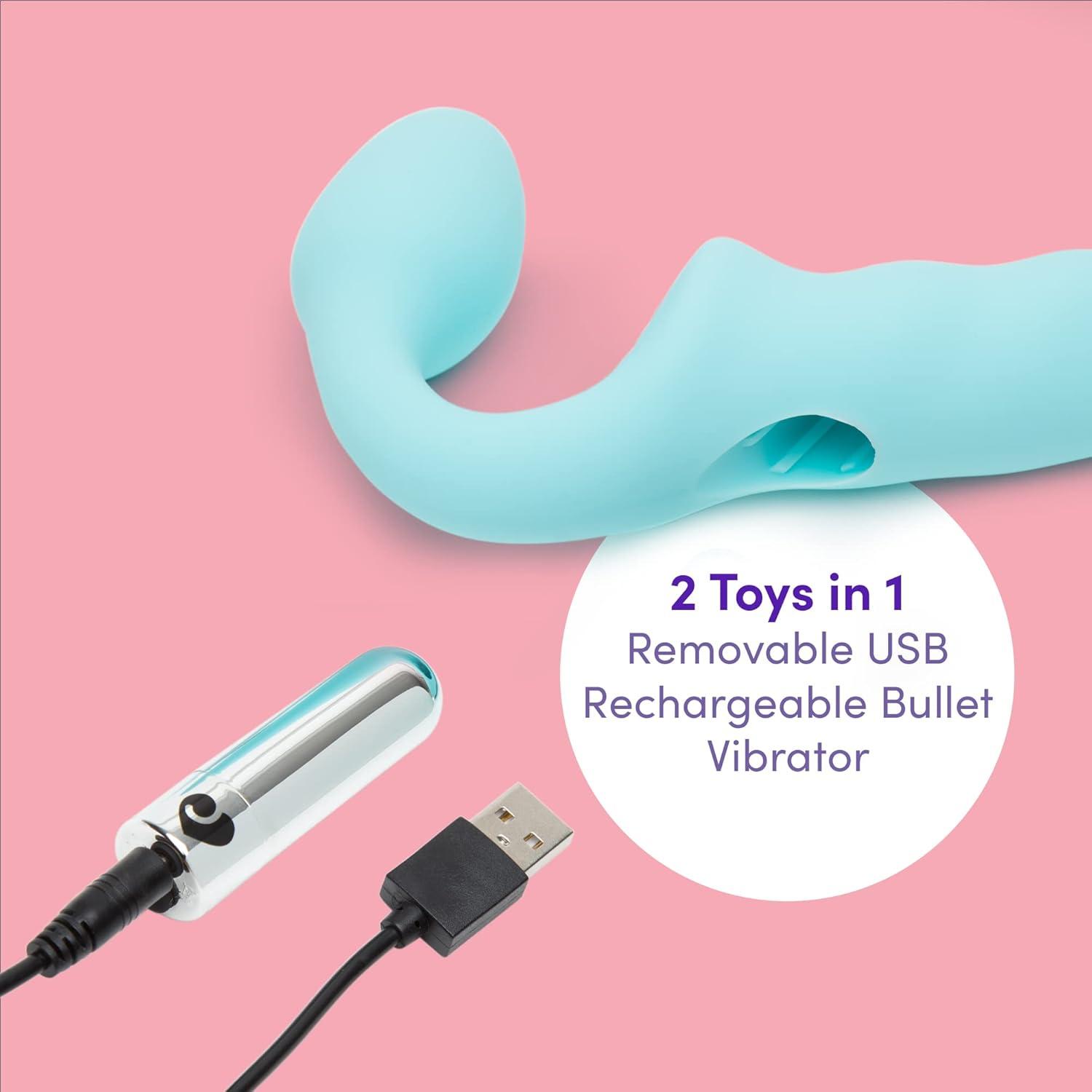 imageLovehoney Strapless Strap On Vibrating Dildo Flexible 7 Inch Dildo for Women Curved Rippled Shaft for GSpot Stimulation Rechargeable Bullet Vibrator Adult Sex Toy Waterproof Aqua