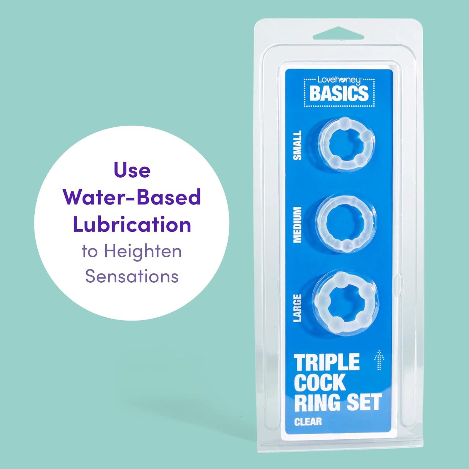 imageLovehoney Triple Cock Ring Set Stretchy Textured Penis Rings Beginner Friendly amp Waterproof 3 Pack Clear