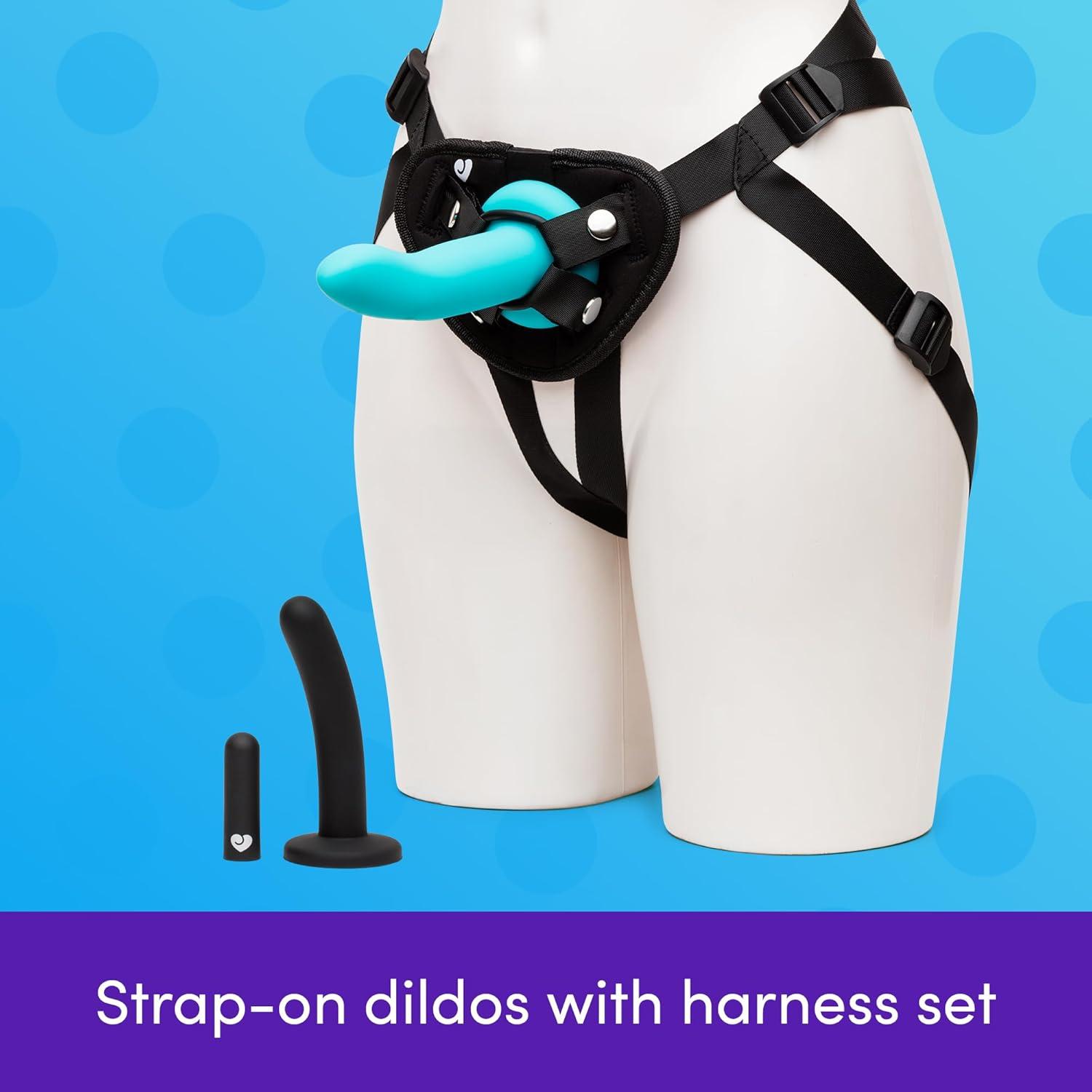 imageLovehoney Vibrating Strap On Dildo amp Harness Kit 2 Silicone Dildos for Pegging amp G Spot Stimulation Includes Bullet Vibrator Adjustable Harness with 3 ORings Adult Sex Toy for Couples