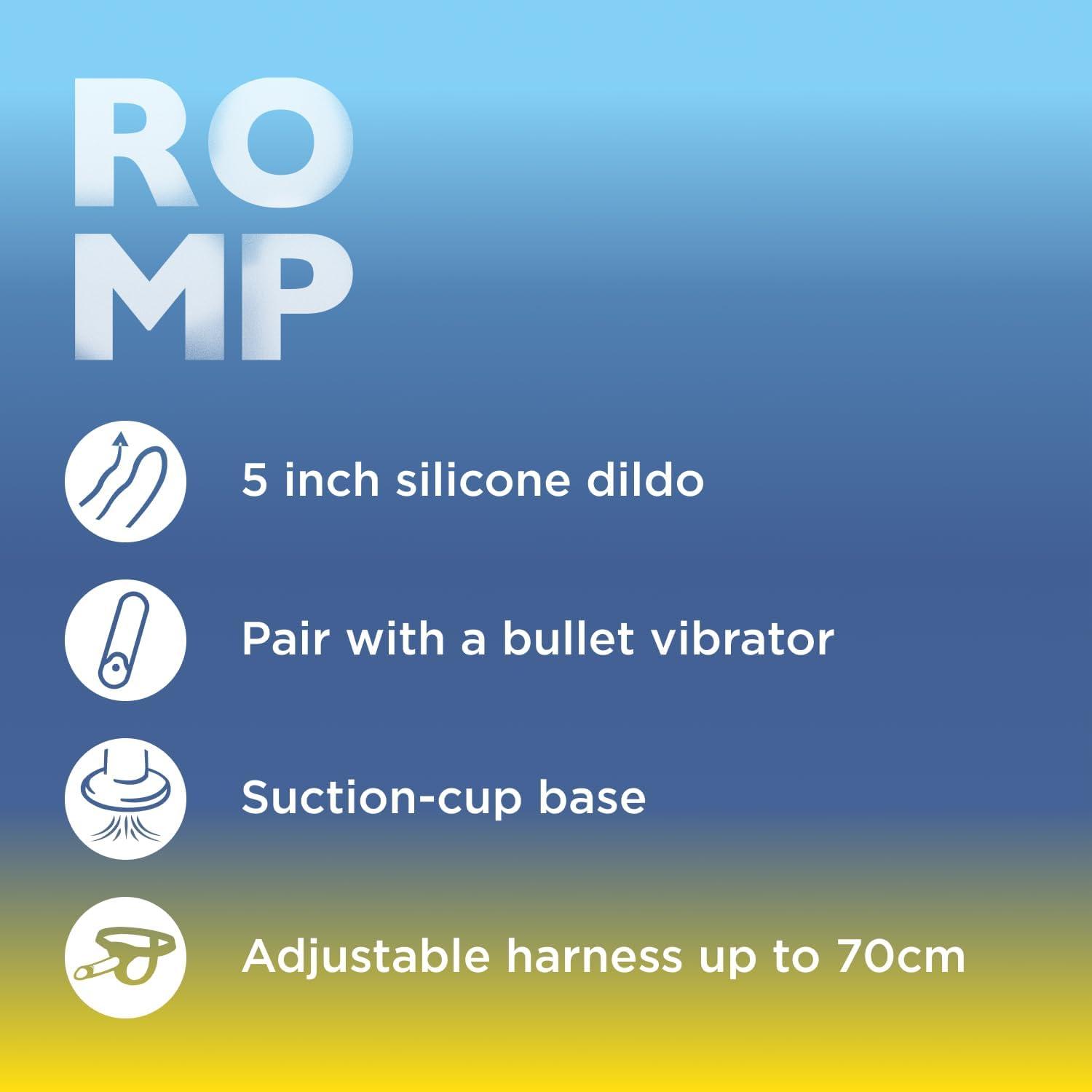 imageROMP Piccolo Strap On Dildo Pegging Kit 5 Inch Suction Cup Dildo amp Adjustable Sex Harness Wearable Adult Sex Toys for Women amp Couples G Spot amp Anal Stimulation Curved StrapOn Adult ToyPegging Kit