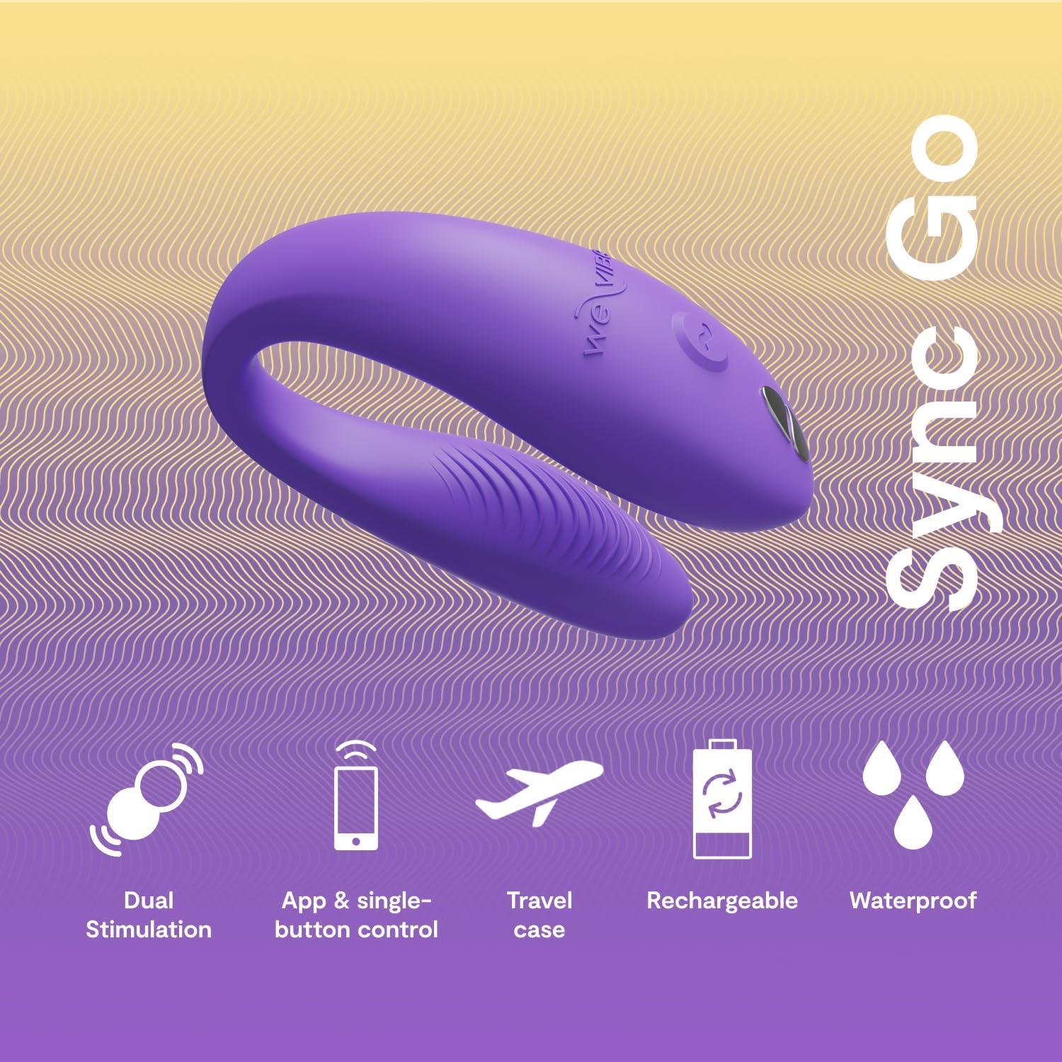 imageWeVibe Sync Go Couples Vibrator with Travel Case Wearable Vibrating Couples Adult Sex Toy App Controlled G Spot amp Clitoris Stimulator Dual Stimulation with 10 Speeds Rechargeable BlackPurple