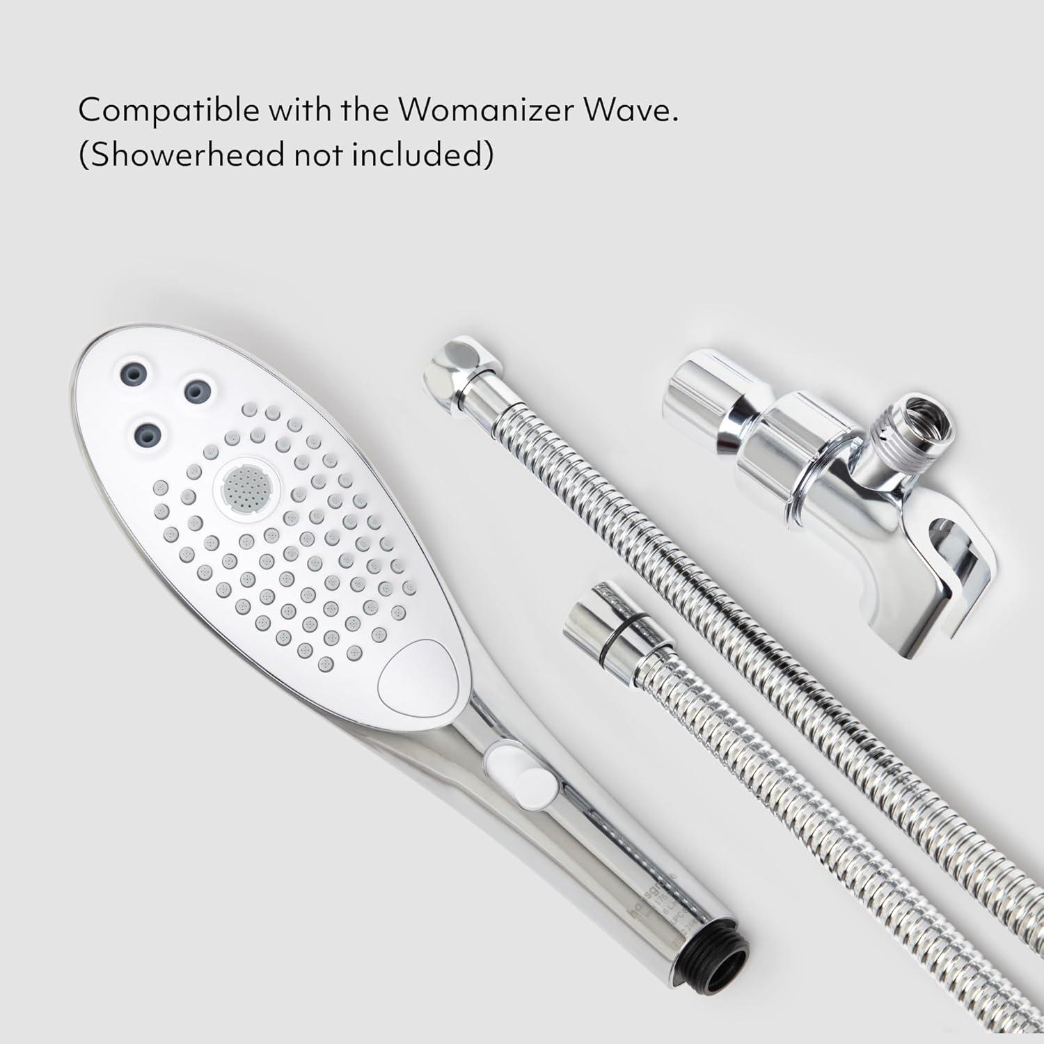 imageWomanizer Wave Multifunction Shower Head Special Jet Water Powered Personal Massager 2in1 Showerhead for Women Control 3 Pattern Settings Handheld Water Pressure Massage Tool ChromeAdapter and Hose Accessory Kit