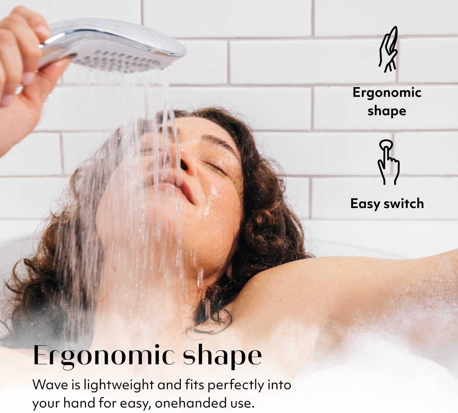 imageWomanizer Wave Multifunction Shower Head Special Jet Water Powered Personal Massager 2in1 Showerhead for Women Control 3 Pattern Settings Handheld Water Pressure Massage Tool ChromeBlack