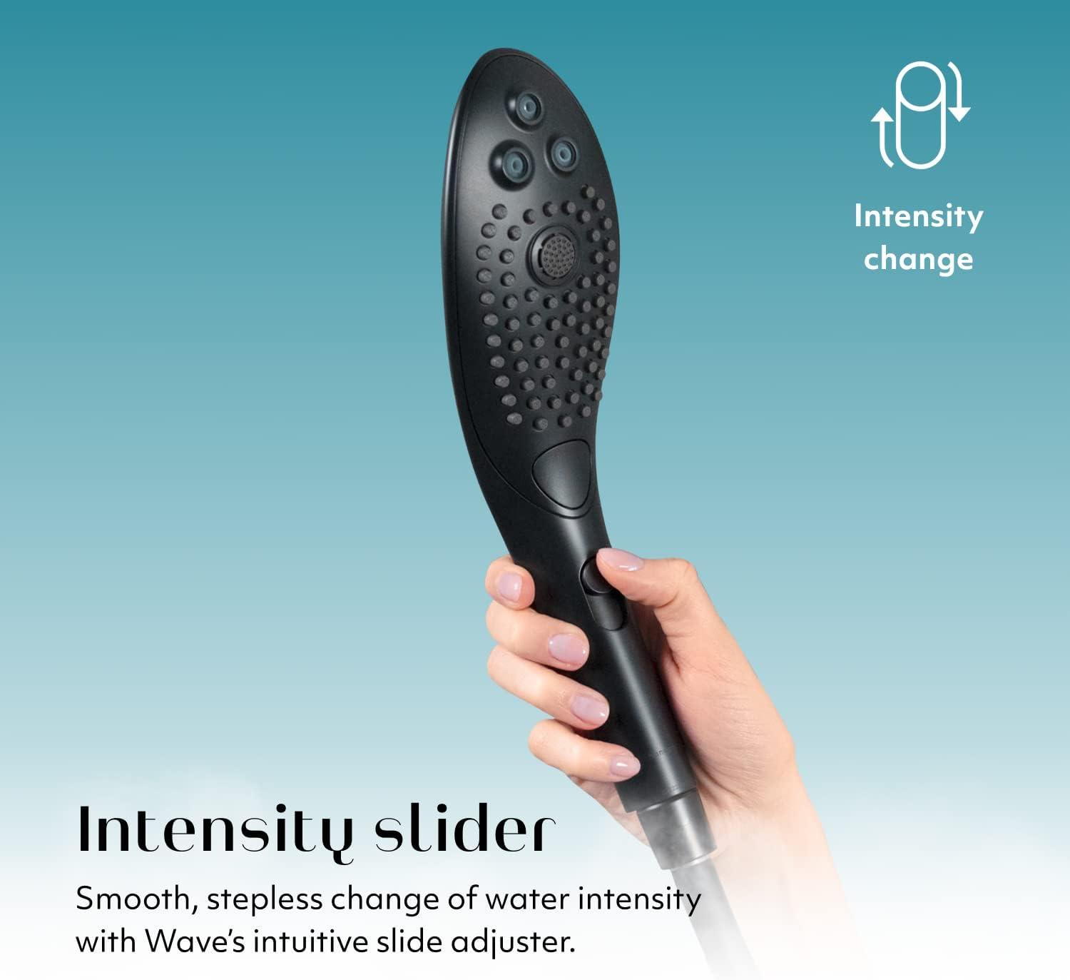imageWomanizer Wave Multifunction Shower Head Special Jet Water Powered Personal Massager 2in1 Showerhead for Women Control 3 Pattern Settings Handheld Water Pressure Massage Tool ChromeBlack