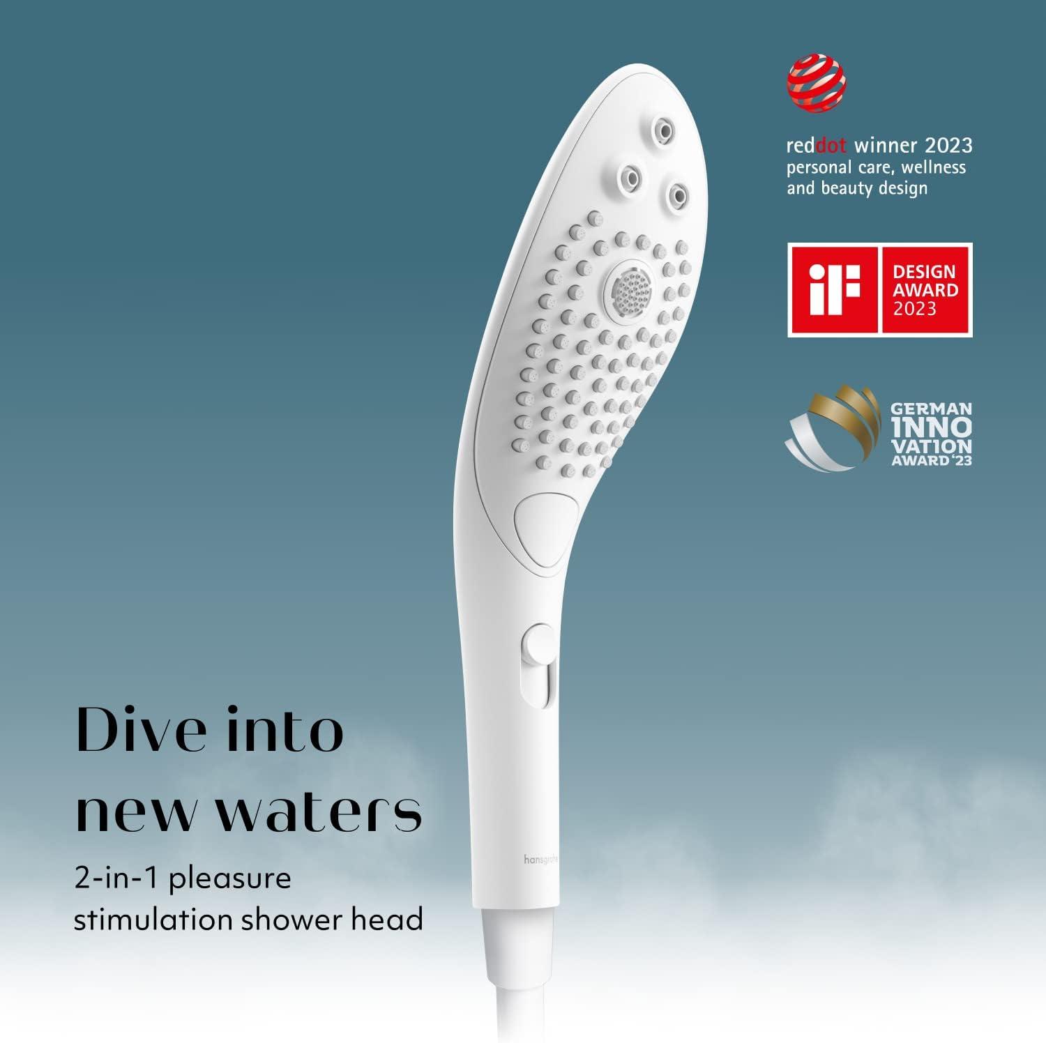 imageWomanizer Wave Multifunction Shower Head Special Jet Water Powered Personal Massager 2in1 Showerhead for Women Control 3 Pattern Settings Handheld Water Pressure Massage Tool ChromeWhite