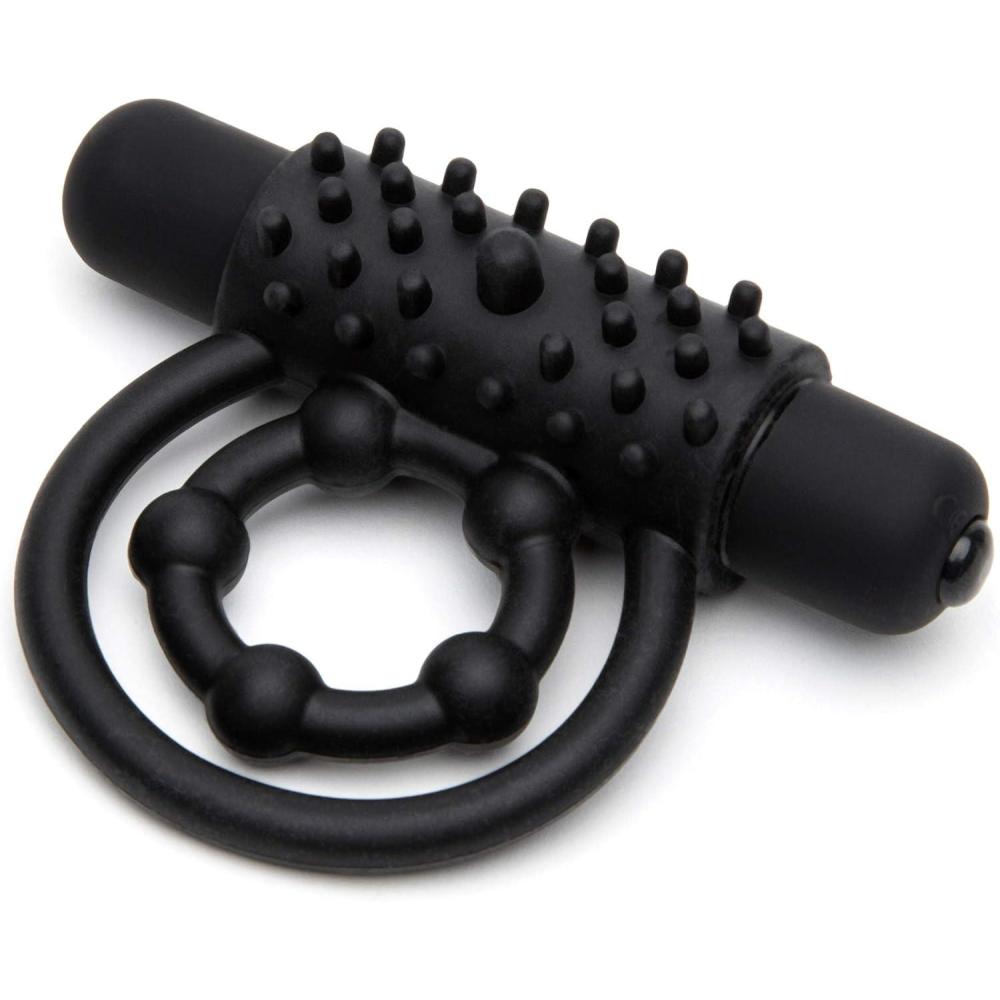 imageLovehoney Bionic Bullet Vibrating Cock Ring Textured Silicone Double Penis Ring 5 Function Bullet Vibrator Waterproof Black
