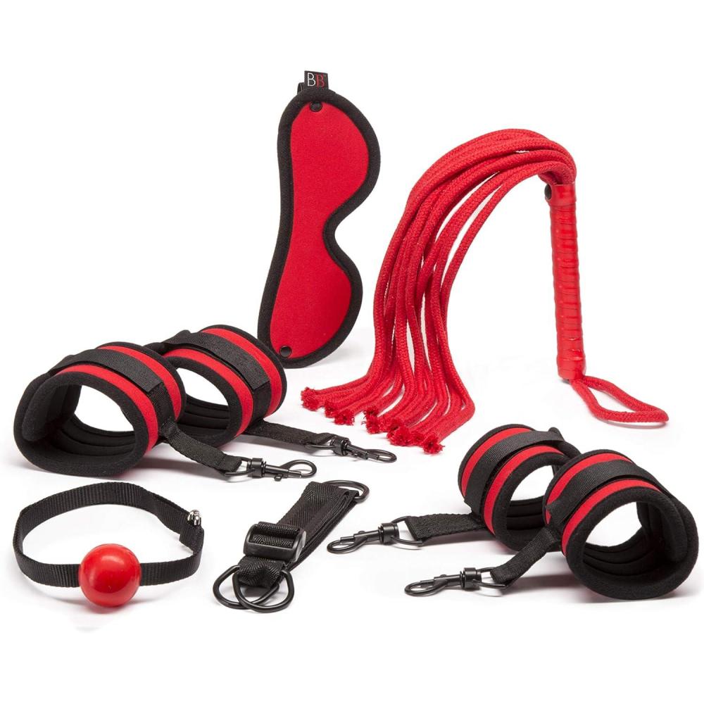 imageLovehoney Bondage Boutique Red Hot Passion Bondage Kit Includes Cuffs Blindfold Ball Gag Rope Flogger amp Strap Beginner Sex Set for Couples 6 Piece RedBlack
