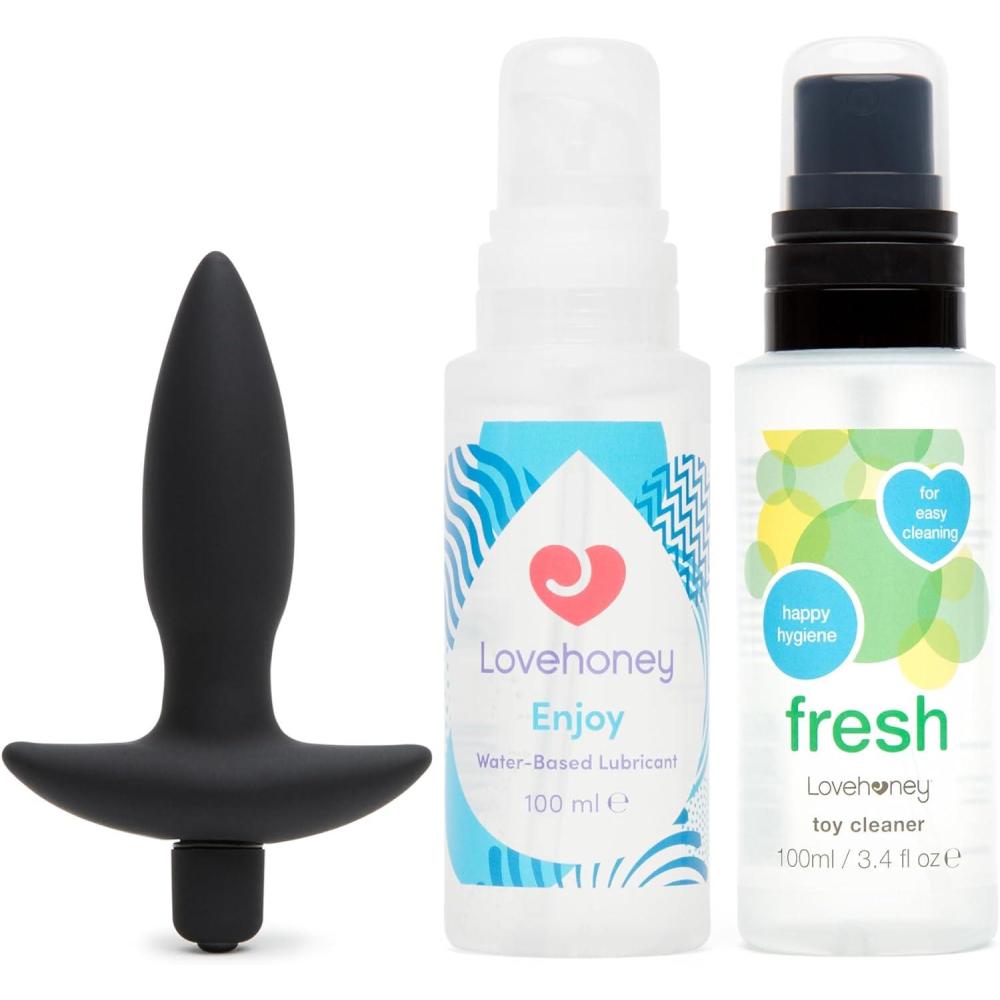 imageLovehoney Butt Tingler Vibrating 35 inch Anal Plug Enjoy 34 fl oz Water Based Lubricant amp Fresh Sex Toy Cleaner 34 fl oz  Couples Sex Toy Bundle