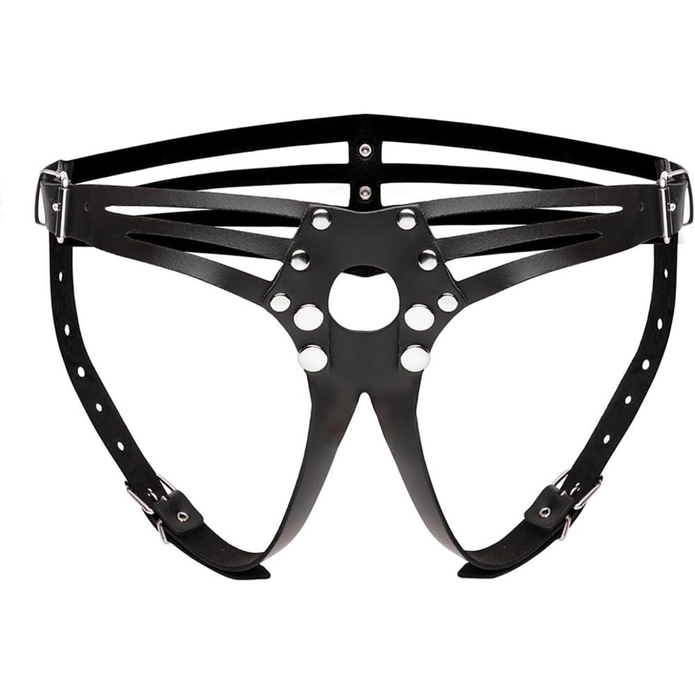 imageLovehoney Dominix Deluxe Strap On Harness Adjustable Luxury Leather Harness for Pegging Includes Adjustable ORing with Buckle Fastenings Black