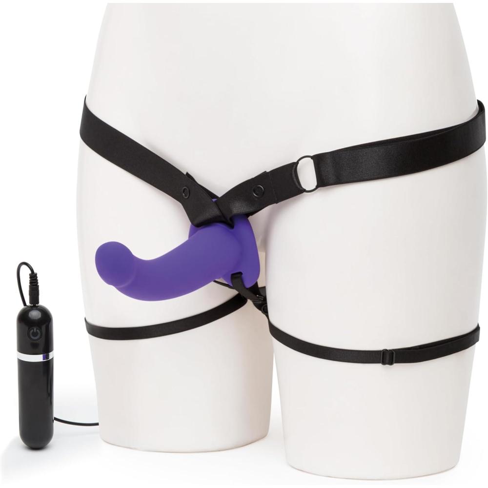 imageLovehoney Double Duty Strap On Vibrating Dildo  Curved 7 Inch Silicone Dildo for Women with Wired Remote Control  Elasticated amp Adjustable Harness  Adult Sex Toy  Purple