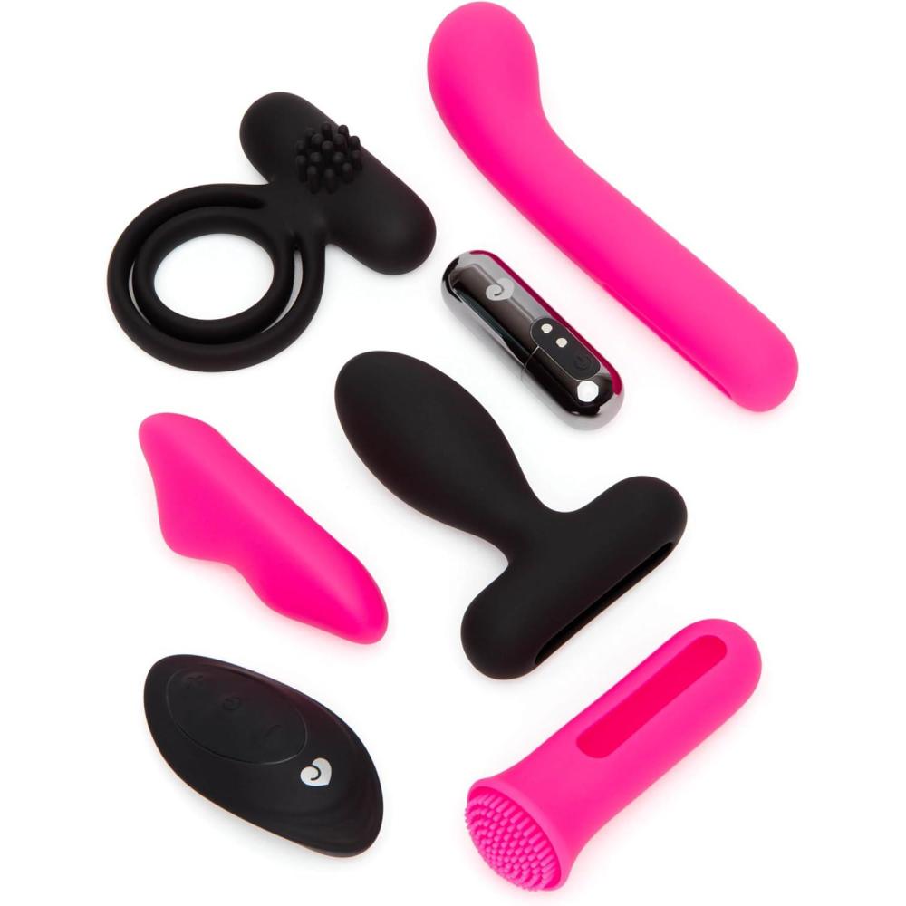 imageLovehoney Pleasure Link Couples Sex Toy Kit Womens G Spot Dildo Clitoral Stimulator amp Bullet Vibrator Sleeves with Remote Control Silicone Cock Ring amp Anal Plug 7 Piece Adult Sex Toys amp Games