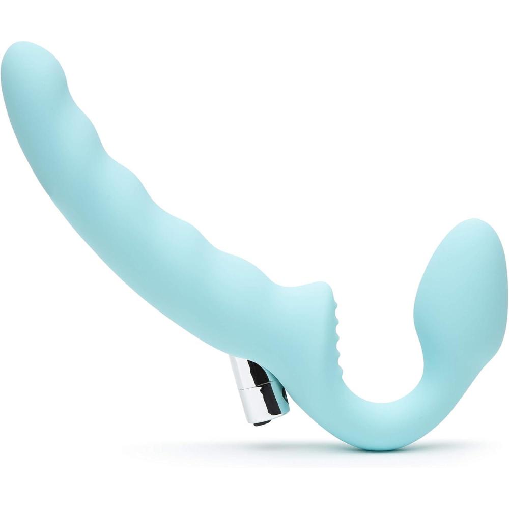 imageLovehoney Strapless Strap On Vibrating Dildo Flexible 7 Inch Dildo for Women Curved Rippled Shaft for GSpot Stimulation Rechargeable Bullet Vibrator Adult Sex Toy Waterproof Aqua