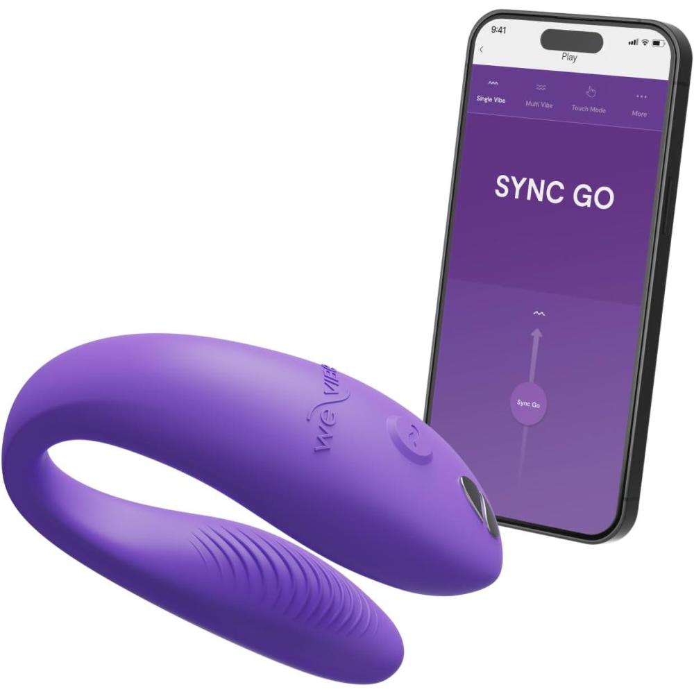 imageWeVibe Sync Go Couples Vibrator with Travel Case Wearable Vibrating Couples Adult Sex Toy App Controlled G Spot amp Clitoris Stimulator Dual Stimulation with 10 Speeds Rechargeable BlackPurple