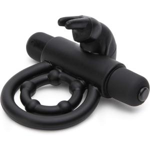 Lovehoney Bionic Bullet Rabbit Vibrating Cock Ring – Stretchy Double Silicone Ring with Rabbit Ears – 5 Function Removable Bullet Vibrator – Waterproof – Black(Black)