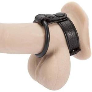 Lovehoney Bondage Boutique Cock Ring – Faux Leather Penis Ring – Adjustable Cock and Ball Enhancer – One Size – Waterproof – Black