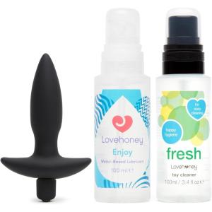 Lovehoney Butt Tingler Vibrating 3.5 inch Anal Plug, Enjoy 3.4 fl oz Water Based Lubricant & Fresh Sex Toy Cleaner 3.4 fl oz | Couples Sex Toy Bundle