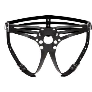 Lovehoney Dominix Deluxe Strap On Harness – Adjustable Luxury Leather Harness for Pegging – Includes Adjustable O-Ring with Buckle Fastenings – Black