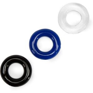 Lovehoney Doughnut Cock Ring Multipack – Stretchy Penis Ring – Waterproof – 3 Pack – Blue, Black & Clear