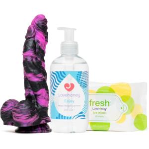 Lovehoney Fantasy Monster Dildo, Enjoy Water Based Lube 8.4 fl oz & Fresh Toy Cleaning Wipes | Couples Sex Toys Gift Bundle