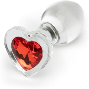 Lovehoney Glass Butt Plug | 3 inch Red Heart Gem Sex Toys for Men & Women | Wearable Girthy Firm Anal Plug | Anal Trainer Prostate Massager | Small Waterproof Male Sex Toy