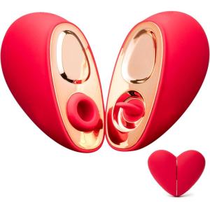 Lovehoney Heart Duo Licking & Sucking Vibrator | Powerful Clit Sucker Sexual Stimulator & Pussy Licker for Women | Adult Sex Toy | Tongue Motion for Clitoris Pleasure | Licker Clitoral Sucking Device