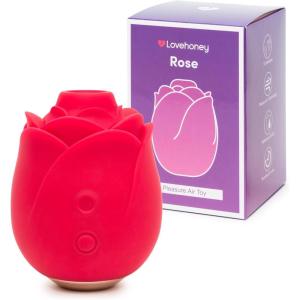 Lovehoney Rose Toy Clit Sucker | Silicone Clitoral Stimulator with 10 Suction Modes | Adult Womens Sex Toy Sucking Vibrator | Rechargeable Sexual Pleasure Tool | Waterproof Discreet Personal Massager(Red)