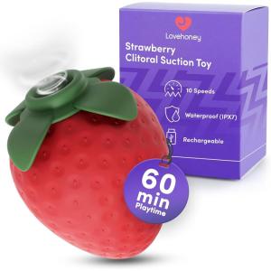 Lovehoney Strawberry Clit Sucker Womens Sex Toy | Silicone Suction Vibrator Clitoral Stimulator | Mini Vibrator Adult Toys for Women | Novelty Gift Sex Toys for Her | Discreet Personal Massager