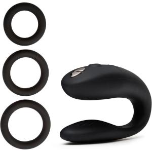 We-Vibe Sync Go Black C-Shape Couples Vibrator & Lovehoney Get Hard Set of 3 Cock Rings – Couples Sex Toys Bundle