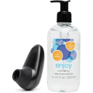Womanizer Starlet Black Mini Pleasure Air Clitoris Sucker and Lovehoney Enjoy Water Based Lube 8.5 fl oz – Couples Sex Toys Bundle