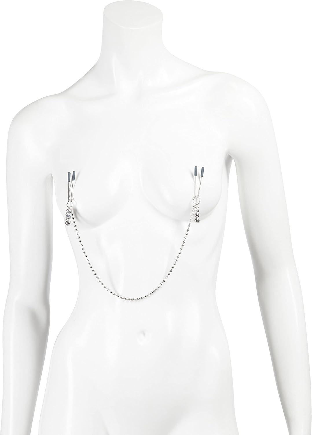 imageFifty Shades of Grey at My Mercy Nipple Clamps 27g Weighted Nipples Clamps with Chain Silicone Covered Tips for Stimulation Includes Satin Bag Silver