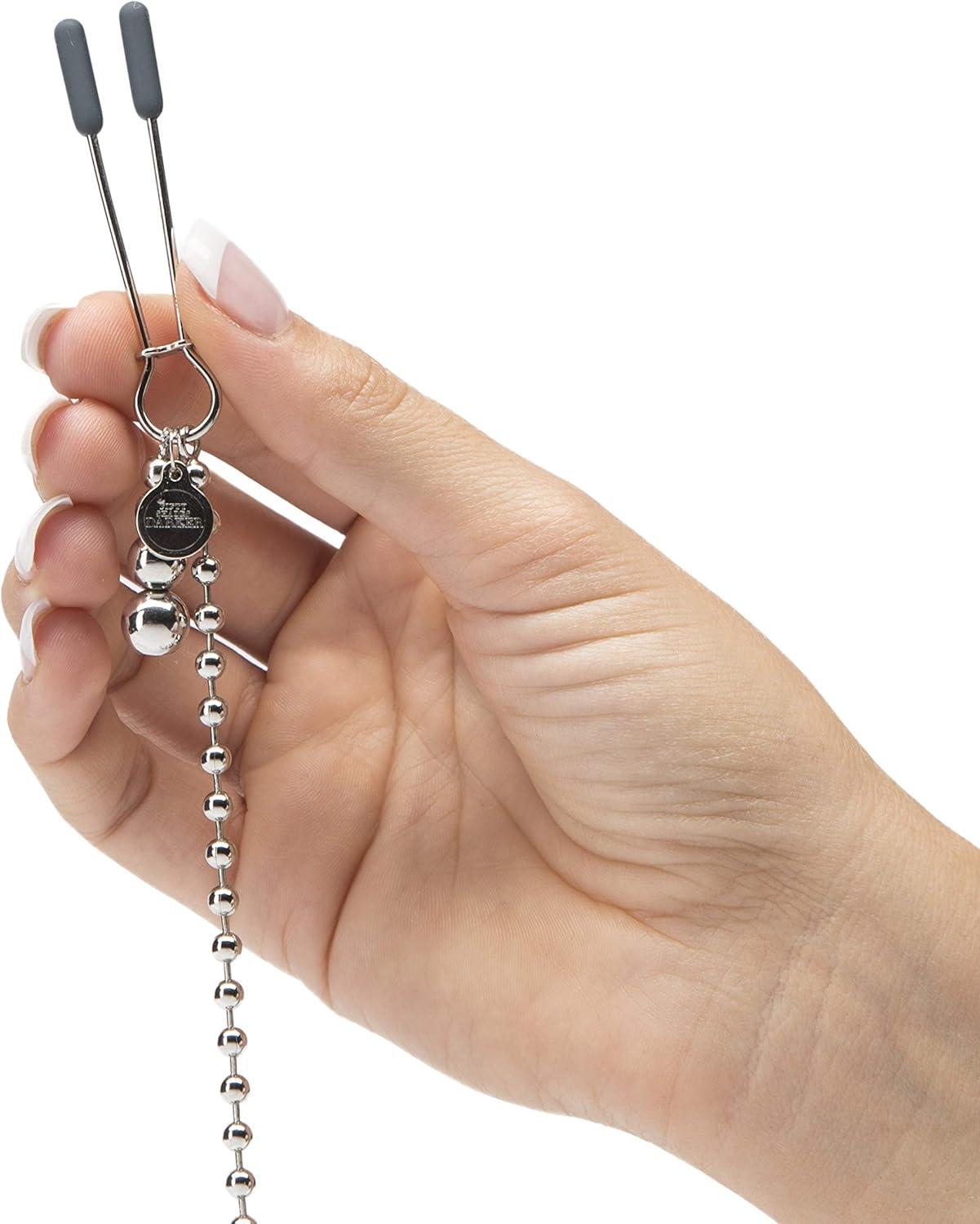 imageFifty Shades of Grey at My Mercy Nipple Clamps 27g Weighted Nipples Clamps with Chain Silicone Covered Tips for Stimulation Includes Satin Bag Silver