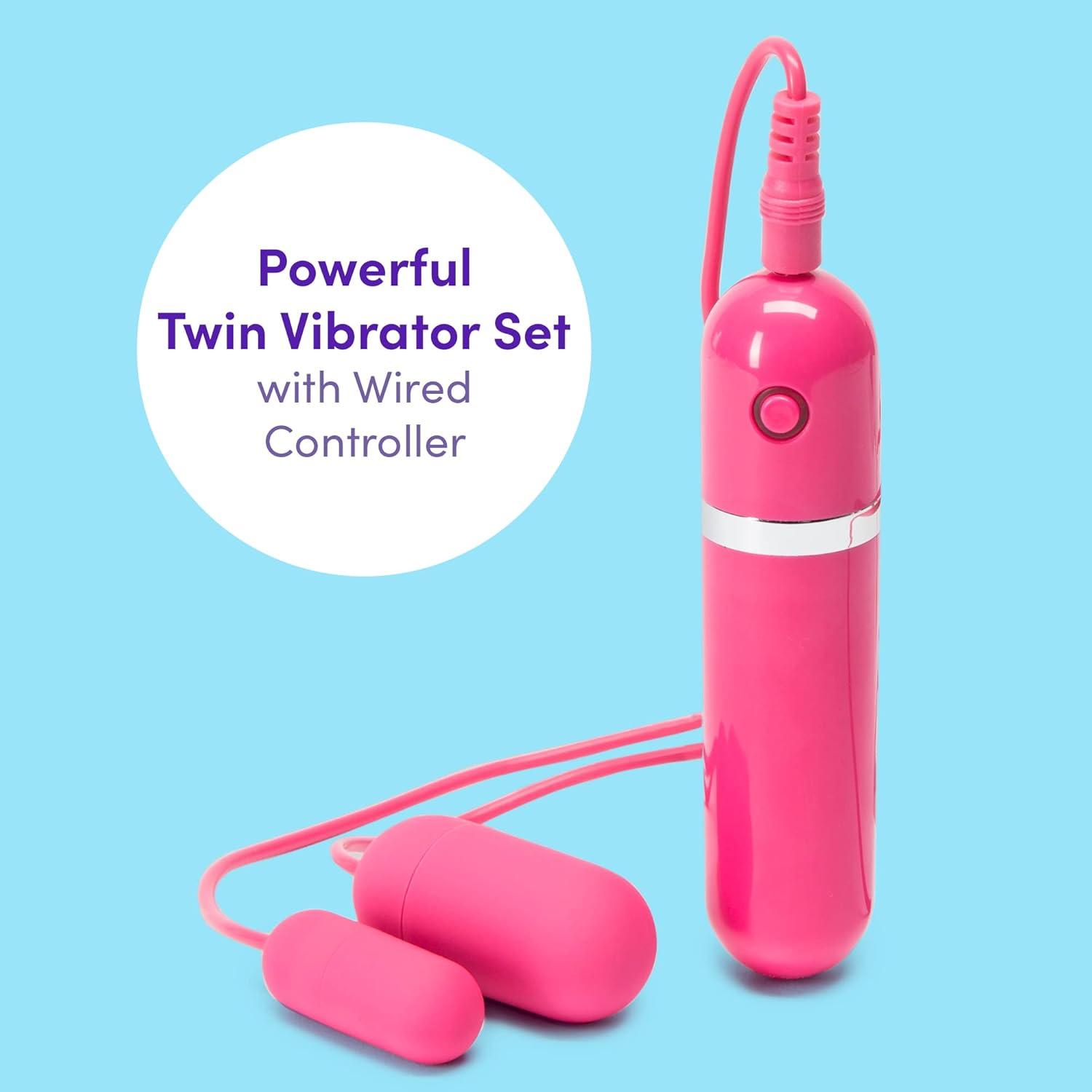 imageLovehoney Bedtime Double Bullet Vibrator Wired Remote Controlled Bullet Vibrator for Women Mini Bullet Massager with 7 Vibration Patterns amp 3 Speeds Pink