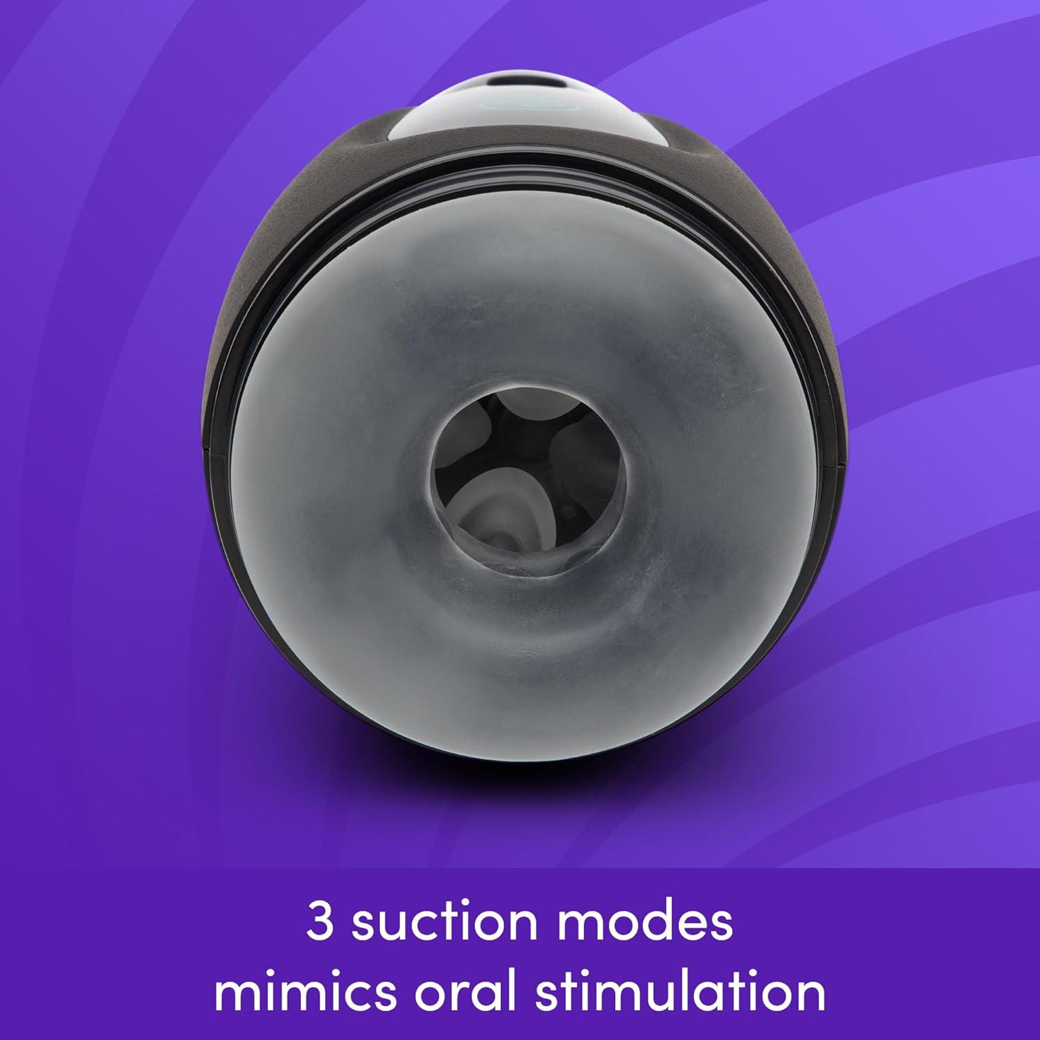 imageLovehoney Blowmotion Sucking amp Vibrating Male Masturbator 4 inch Soft Textured Canal Male Sex Toy 3 Suction Modes 2 Speeds amp 4 Vibration Patterns Rechargeable Adult Sex Toy for Men Black