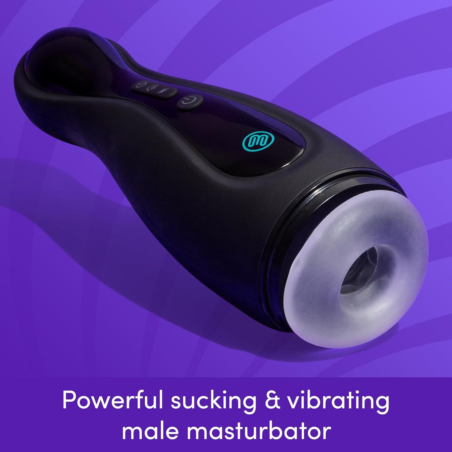 imageLovehoney Blowmotion Sucking amp Vibrating Male Masturbator 4 inch Soft Textured Canal Male Sex Toy 3 Suction Modes 2 Speeds amp 4 Vibration Patterns Rechargeable Adult Sex Toy for Men Black
