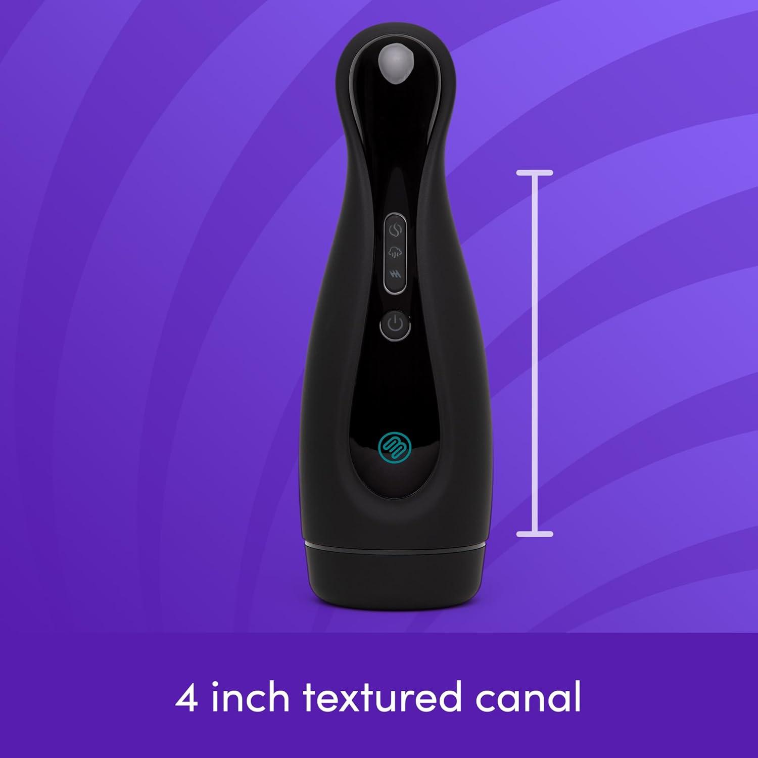 imageLovehoney Blowmotion Sucking amp Vibrating Male Masturbator 4 inch Soft Textured Canal Male Sex Toy 3 Suction Modes 2 Speeds amp 4 Vibration Patterns Rechargeable Adult Sex Toy for Men Black