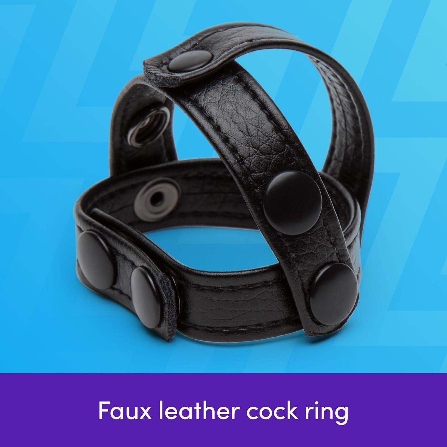 imageLovehoney Bondage Boutique TStyle Cock Ring amp Ball Splitter Adjustable Faux Leather Penis Ring for Stamina Harder Erections amp Testicle Separation Sex Toy for Adults Secure SnapStud Fit